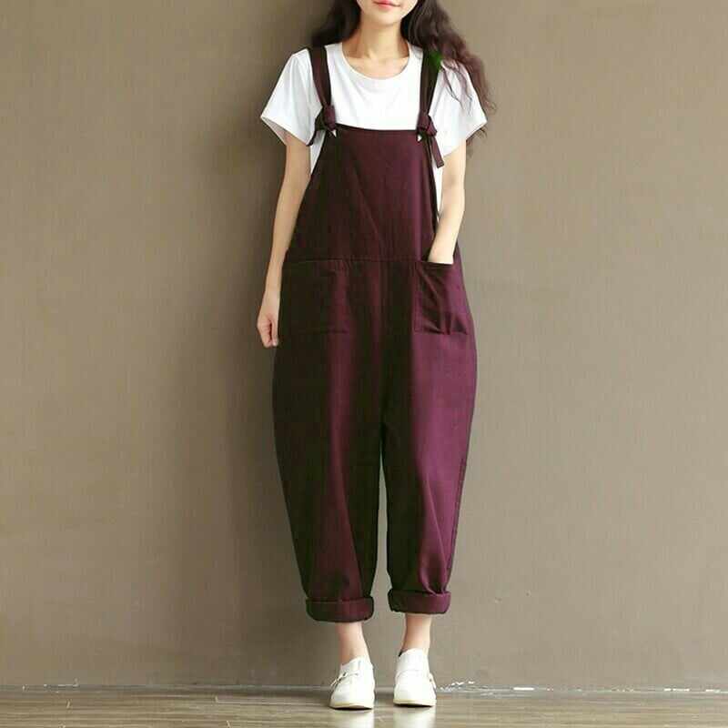 Women's Cotton Suspenders Casual Trousers