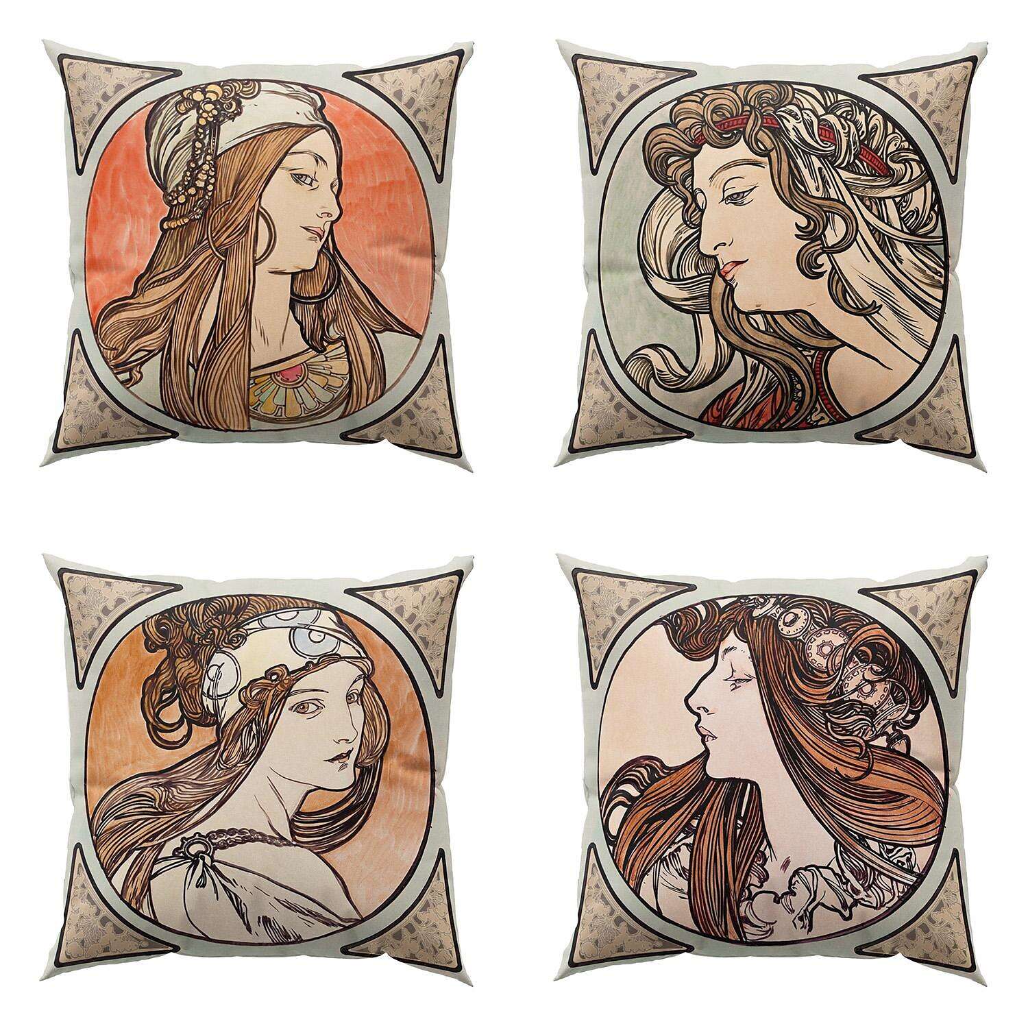 Art Nouveau Double Side Pillow Cover 4PC