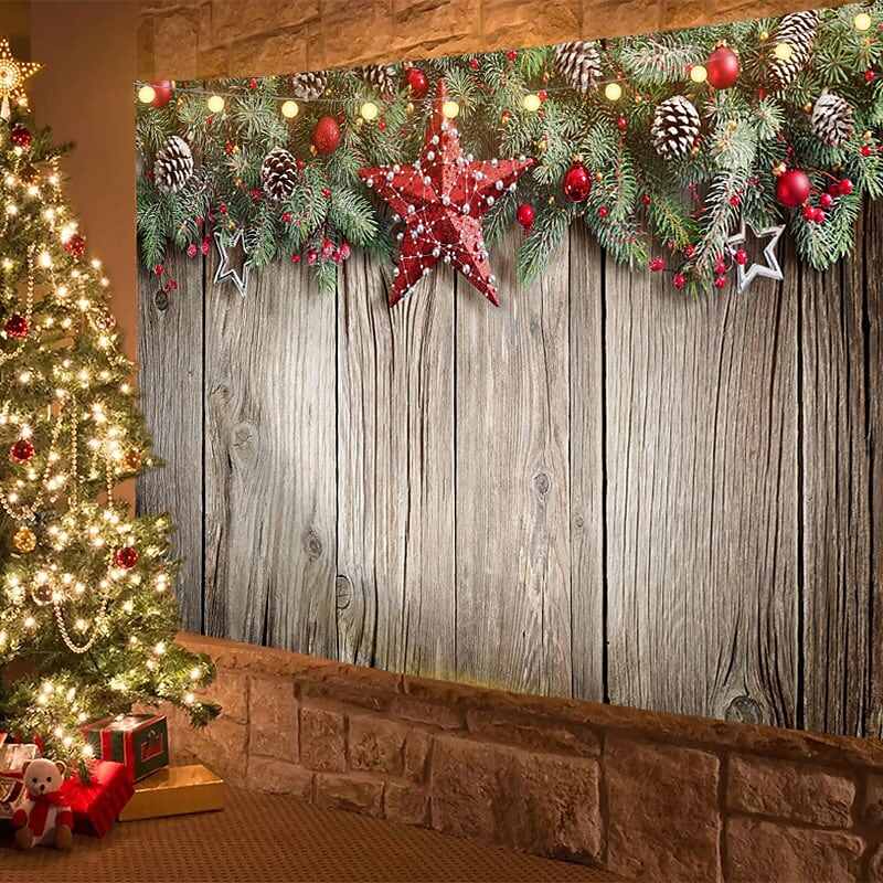 Christmas Decor LED Lights Wall Tapestry Snow Christmas Tree Print