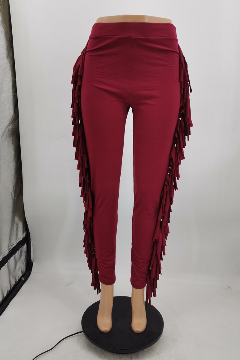 Camouflage Sexy Solid Tassel Skinny High Waist Pencil Solid Color Bottoms