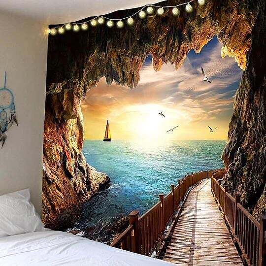 Landscape Ocean Cave Wall Tapestry