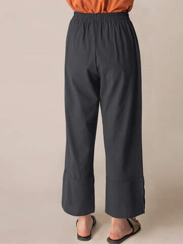 Women Plus Size Pants & Capris | Casual Solid Color Elastic Waist Plus Size Pants With Pockets - NM17542