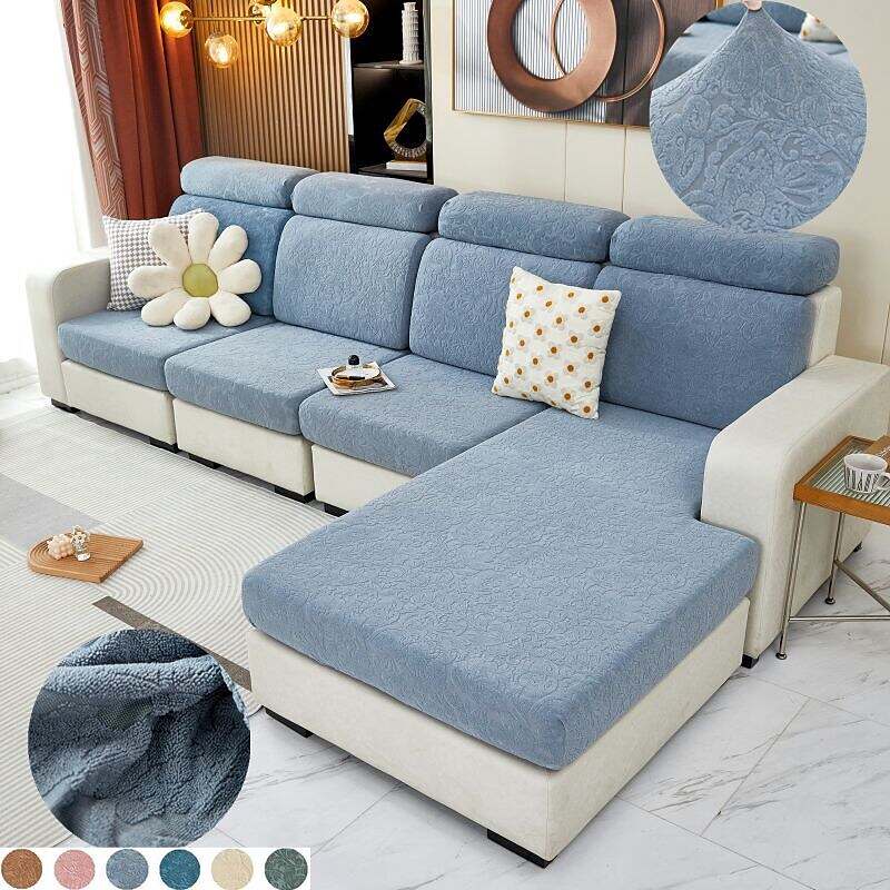 Stretch Sofa Seat Cushion Cover Slipcover Elastic Couch Sectional Armchair Loveseat 4 or 3 Seater L Shape Solid Soft Durable Washable