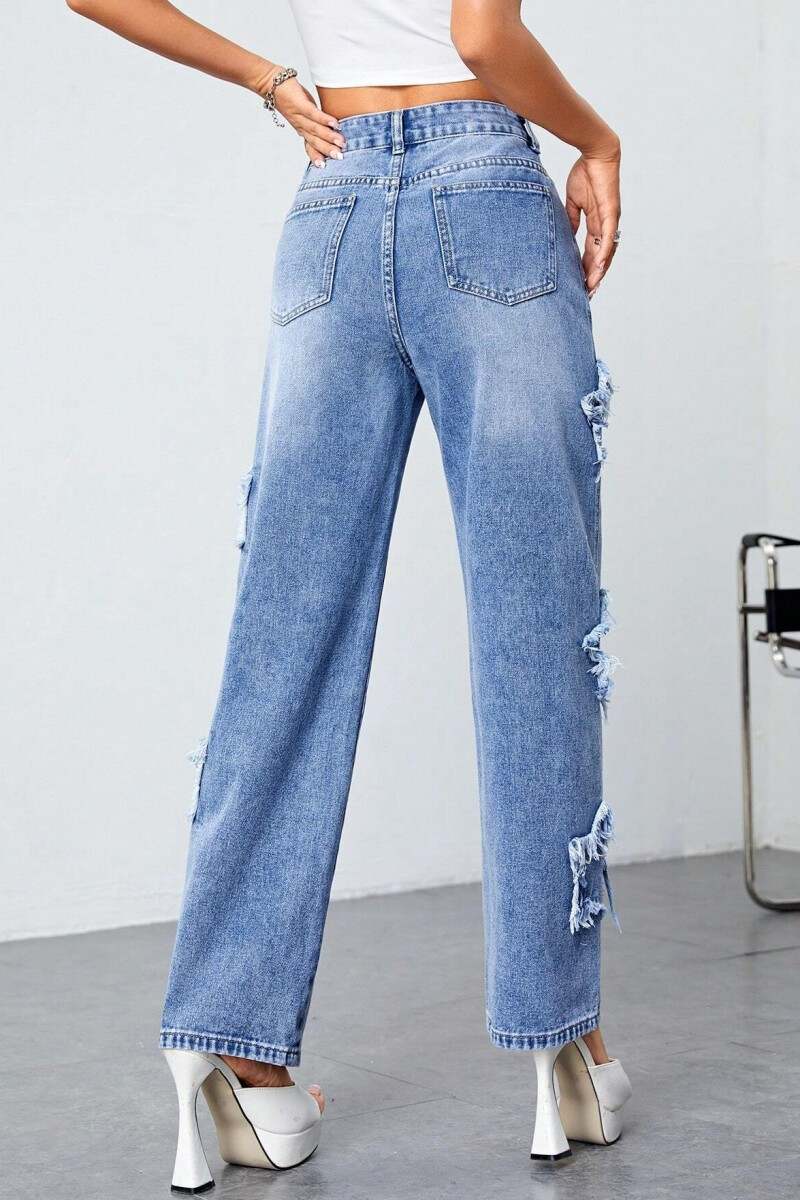 Blue Casual Solid Patchwork High Waist Straight Denim Jeans