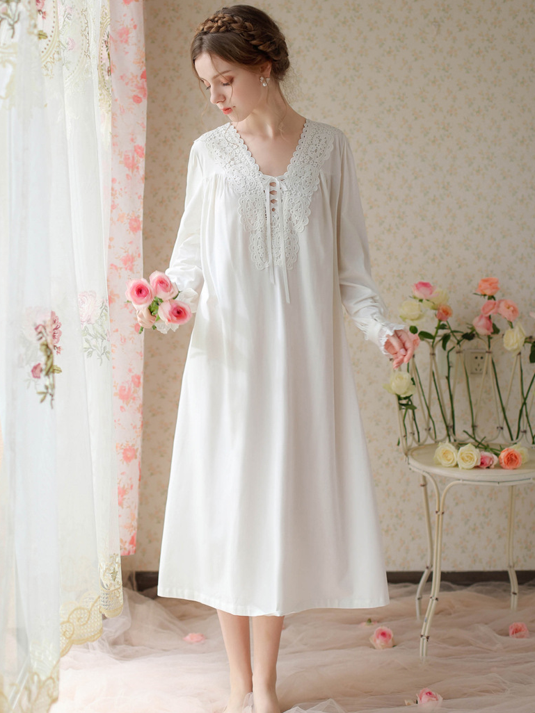 Cotton V Neck Loose Vacation Nightdress