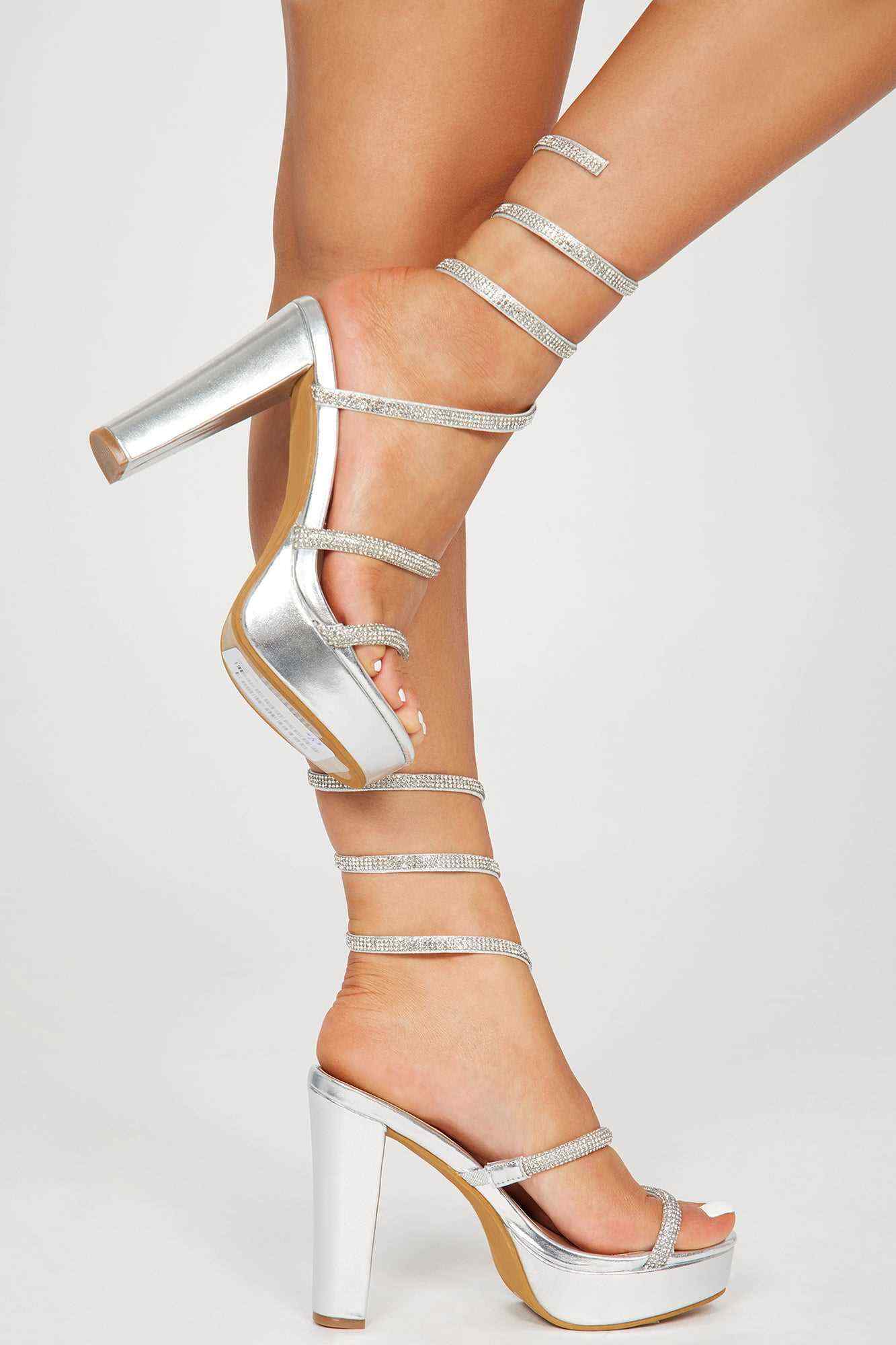 Many Secrets Strappy Heeled Sandals   Silver