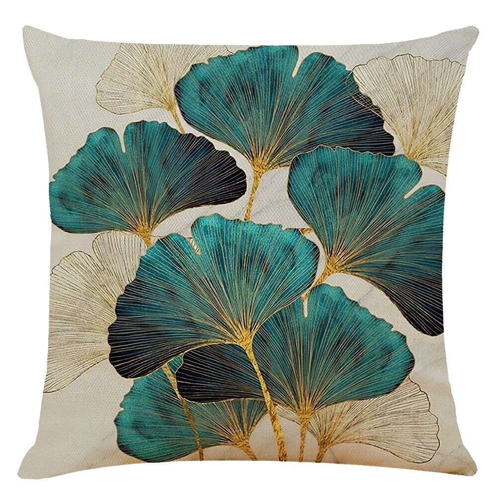 Set of 4 Throw Pillow Cases Open Branches and Loose Leaves Faux Linen Square Decorative Throw Pillow Cases Sofa Cushion Covers Outdoor Cushion for Sofa Couch Bed Chair Golden