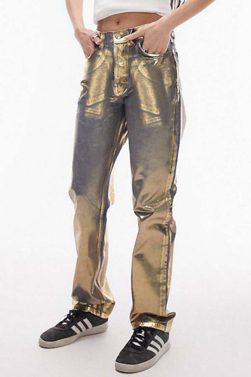 Silver Casual Bronzing Patchwork Mid Waist Straight Denim Jeans