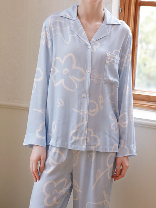 Floral Elegant Regular Fit Long Sleeve Pajama Set