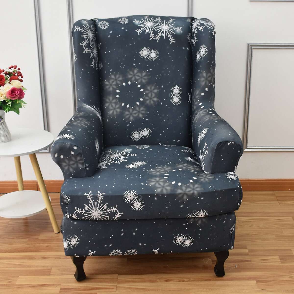 Stretch Wingback Chair Cover Boho/Flower Pattern