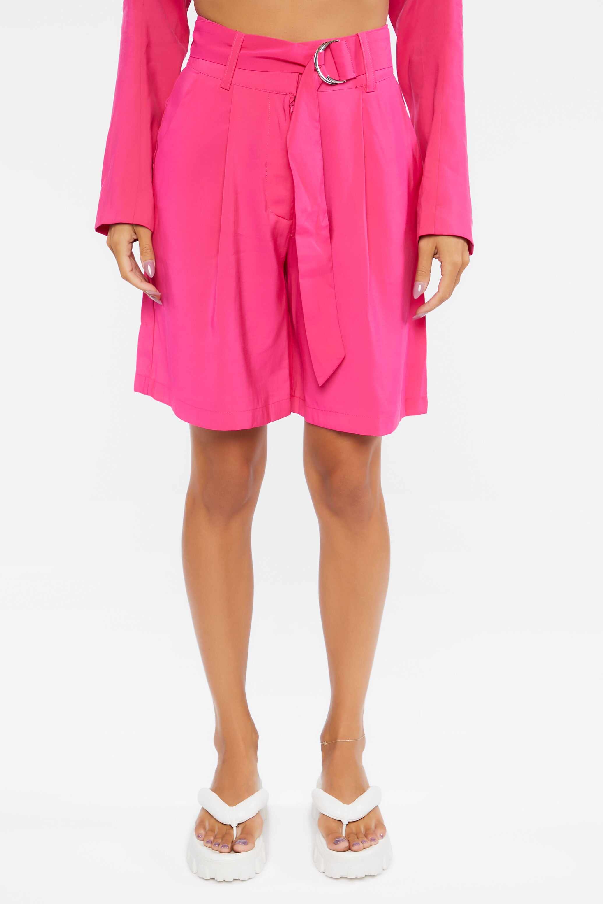 Women Apparel | Belted Bermuda Shorts Pink Forever21 - HE40198