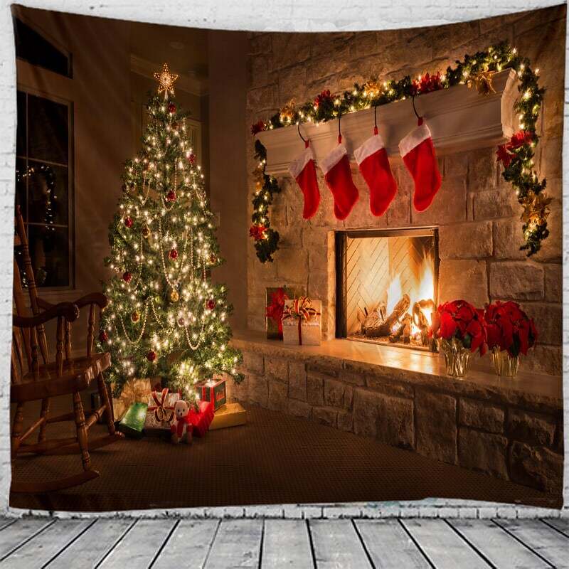 Christmas Tree Holiday Party Wall Tapestry Art Decor for Winter Home