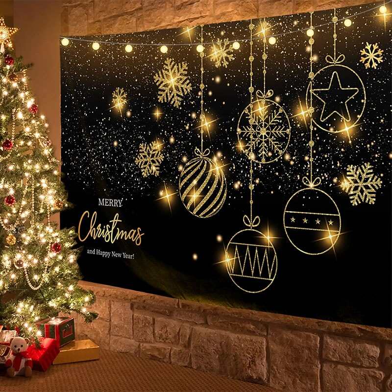 Christmas Decor LED Lights Wall Tapestry Merry Christmas Tree Print