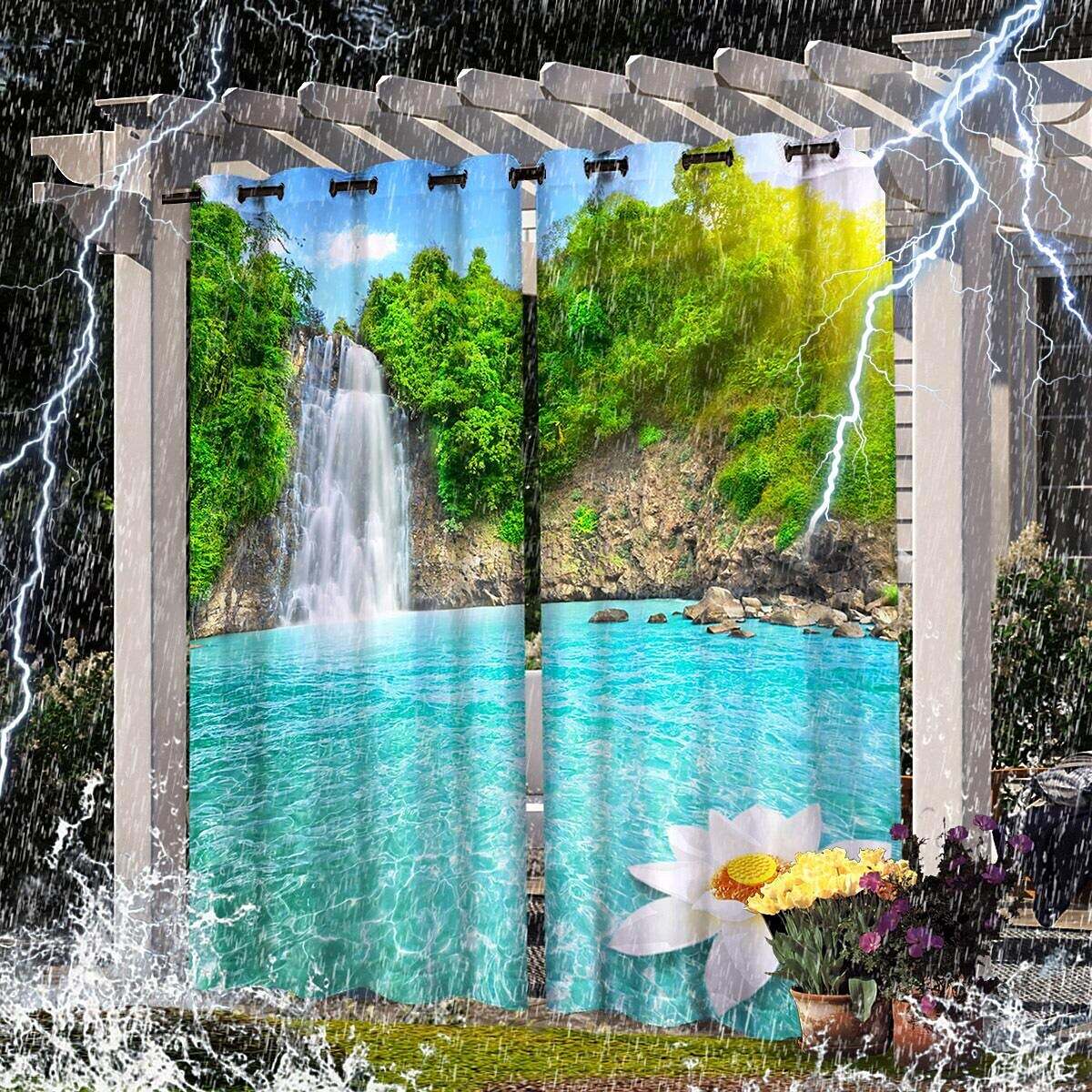 2 Panels Outdoor Curtain Privacy Waterproof