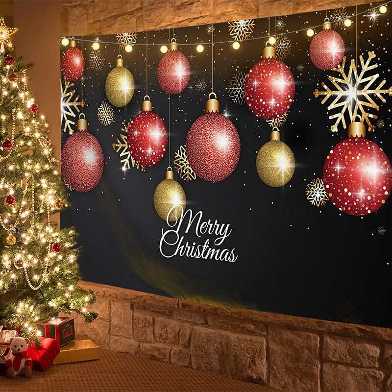 Christmas Decor LED Lights Wall Tapestry Christmas Balls Print