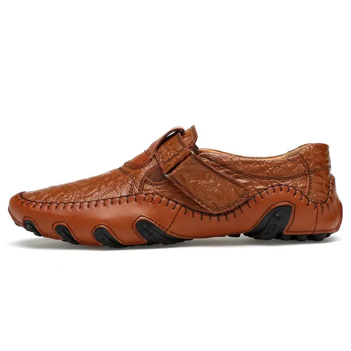 Men Large Size Hand Stitching Hook Loop Soft Sole Casual Driving Shoes