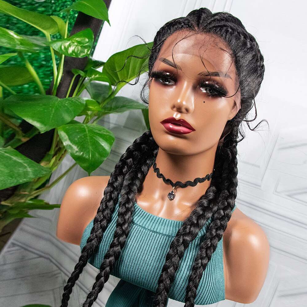 Box Braided Wigs With Baby Hair Medium Long Synthetic 26 Inches Heat Resistant Braiding Hair WigFor Black Women Afro Wig