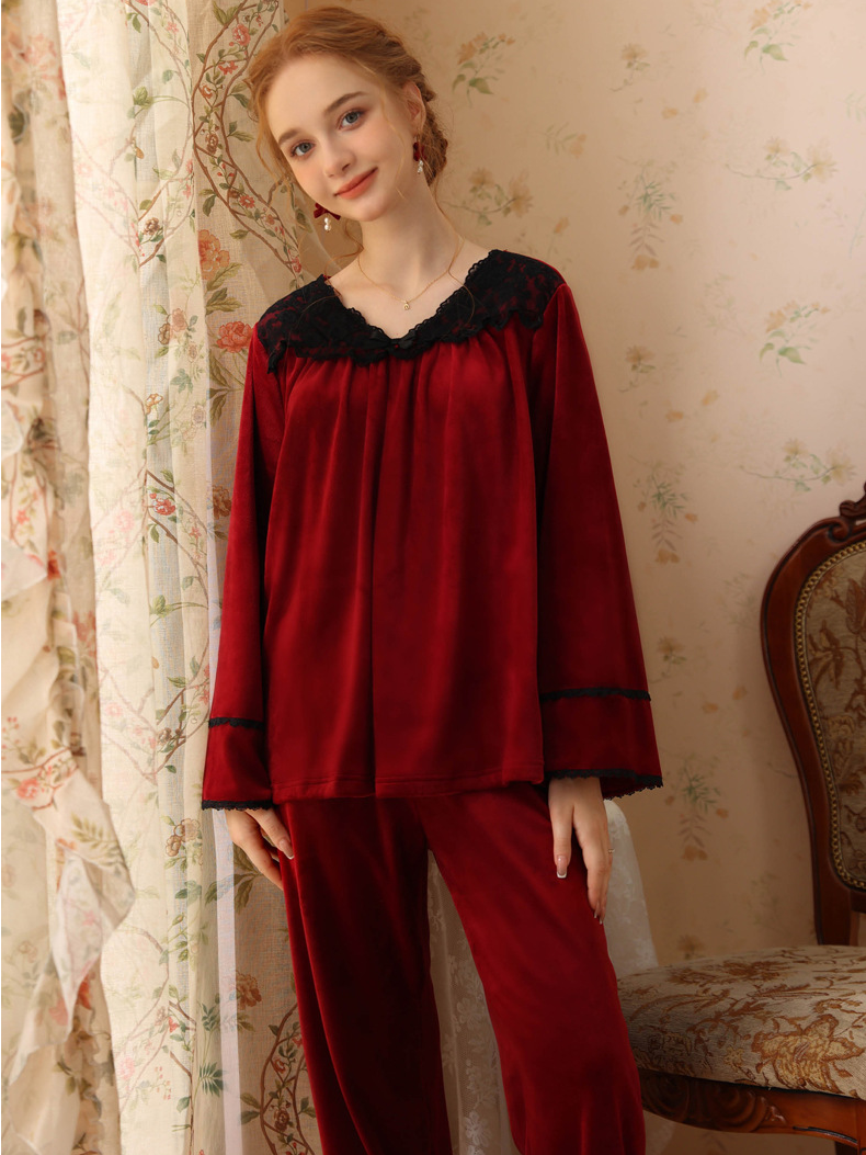 Loose Elegant V Neck Pajama Long Sleeve Set