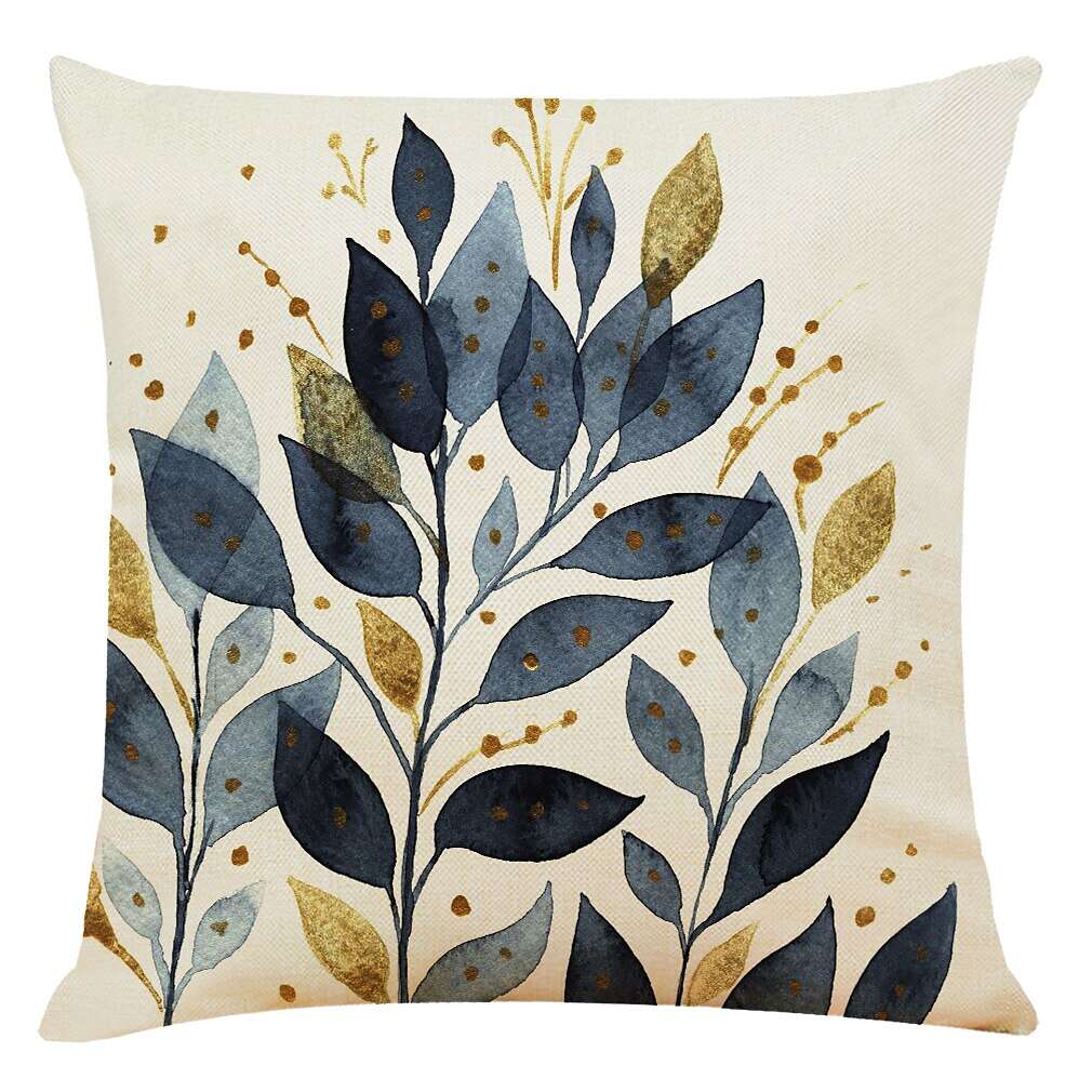 4PCS Plant Throw Pillow Cover Gold Blue Teal Soft Decorative Cushion Case Pillowcase Bedroom Superior Quality Machine Washable Cushion for Livingroom Sofa Couch Bed Chair