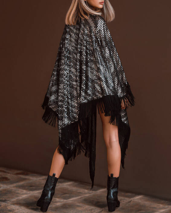 fringed cardigan with irregular hem