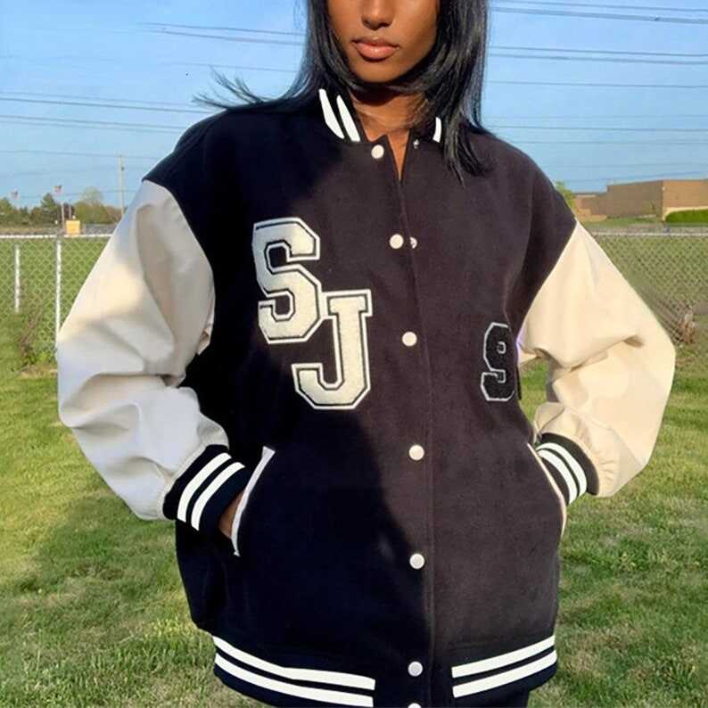 Y2K Fashion Patch Varsity Bomber Jacket