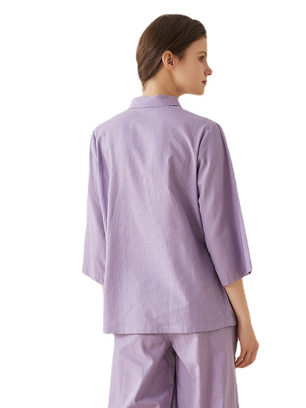 Shawl Collar Regular Fit Simple Cotton Pajama Set