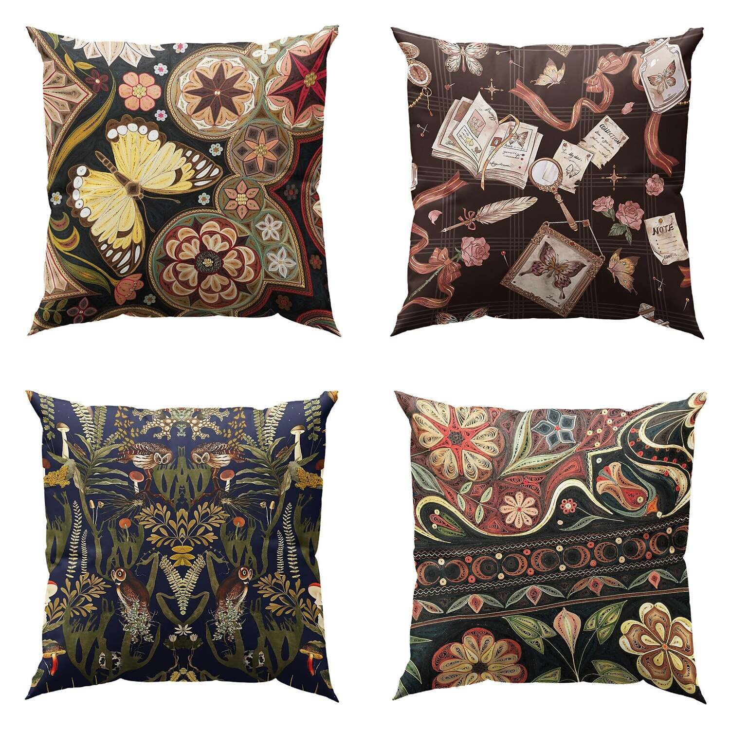 William Morris Owl Floral Plant Double Side Pillow Cover 4PC