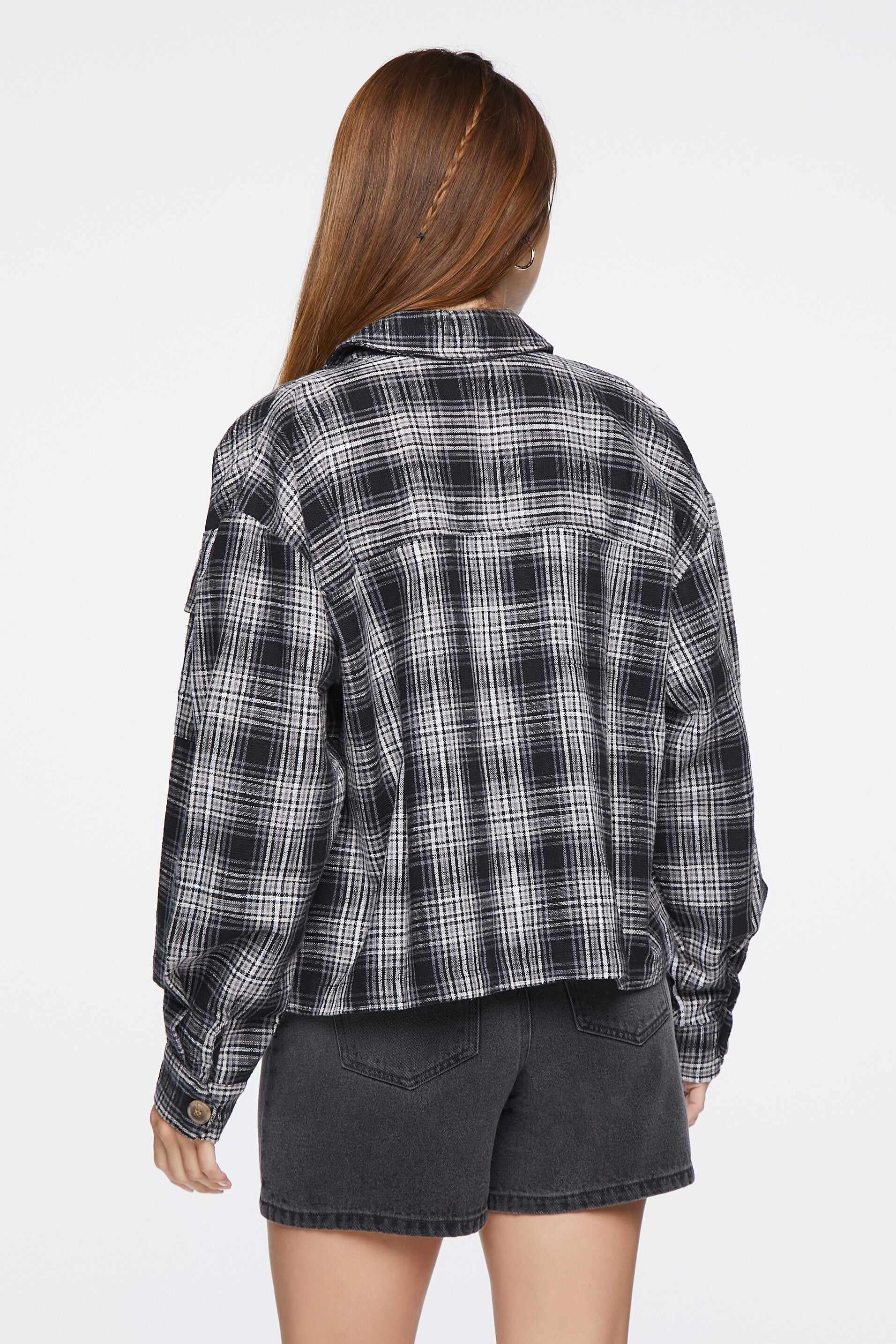 Women Apparel | Plaid Button-Front Shacket Light Blue Forever21 - SU99823