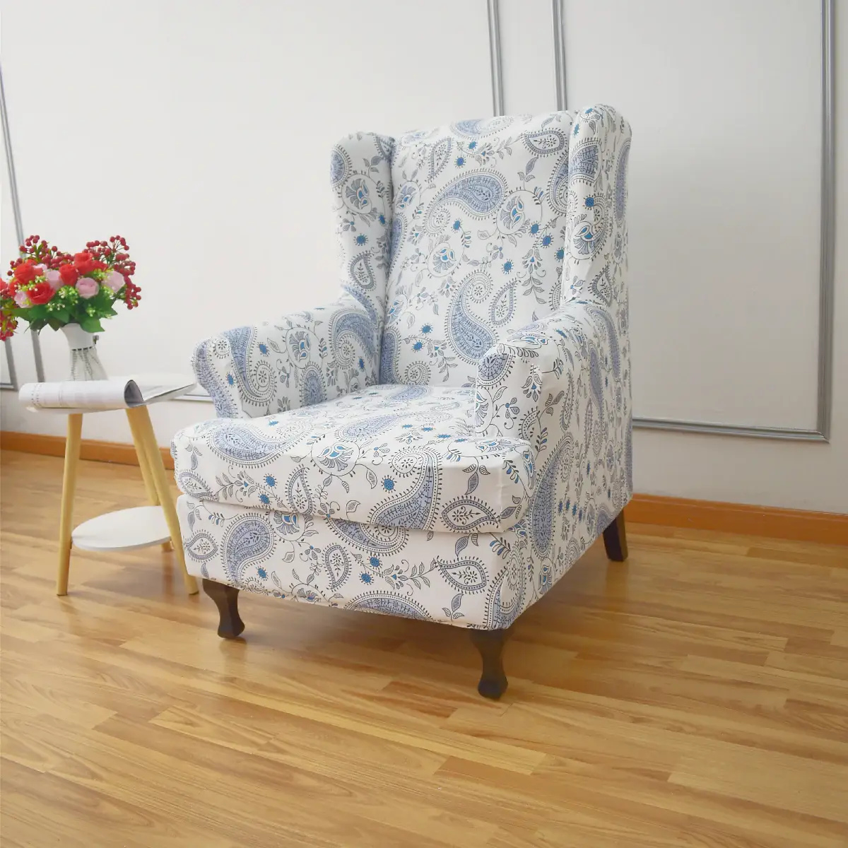 Stretch Wingback Chair Cover Boho/Flower Pattern