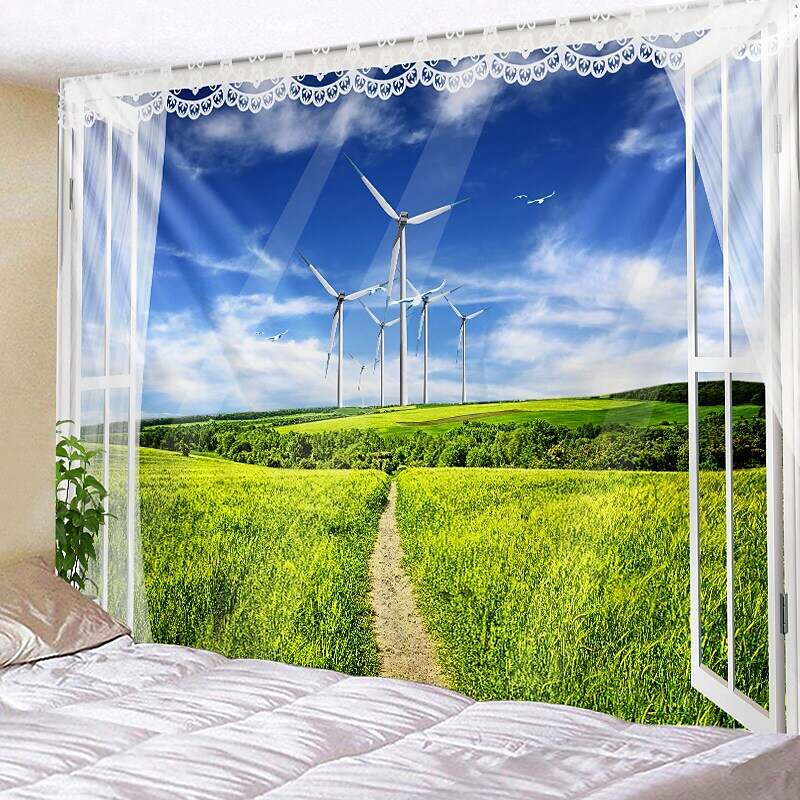 Window Landscape Wall Tapestry Art Decor