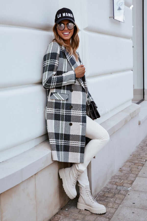 Fashion Plaid Woolen Coat