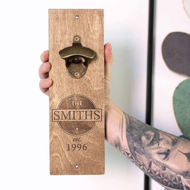 Wooden bottle opener, personalized wall bottle opener,  magnet bottle opener