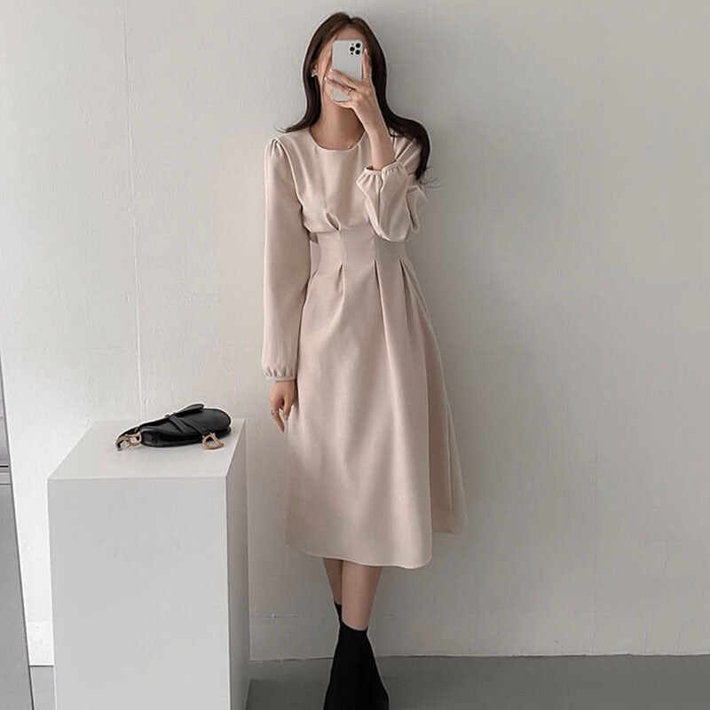 Puff Sleeve Mid-length Dress