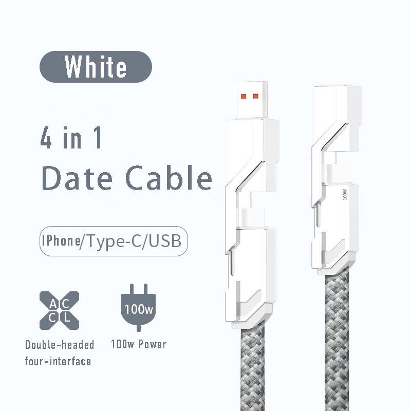 4-in-1 Flat Braided Anti-tangle Charger Cable with Velcro