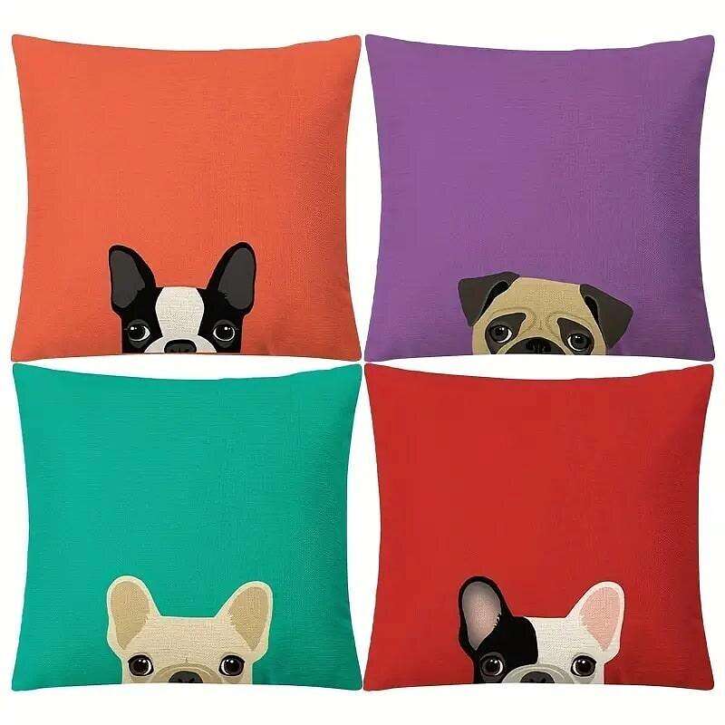 Animal Dog Cat Double Side Cushion Cover 4PC Soft Decorative Square Throw Pillow Cover Cushion Case Pillowcase for Bedroom Livingroom Superior Quality Machine Washable Indoor Cushion for Sofa Couch Bed Chair