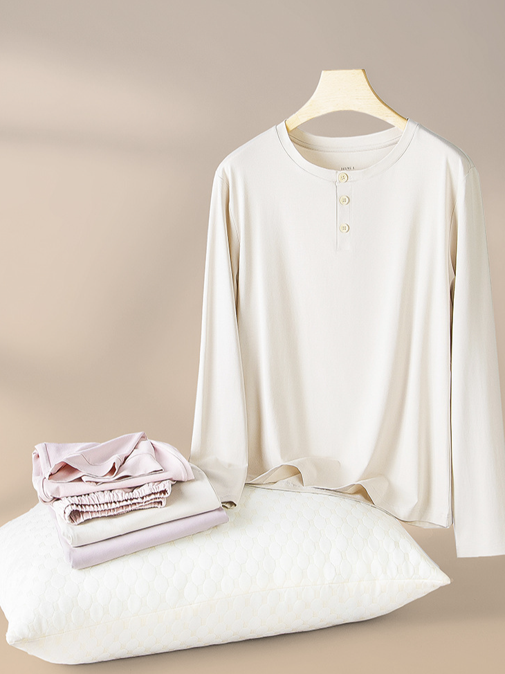 Simple Regular Fit Plain Long Sleeve Pajama Set