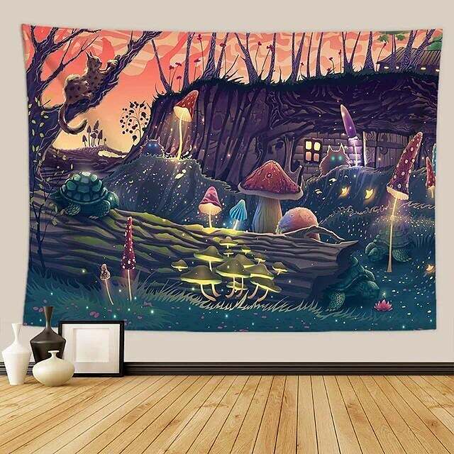 Trippy Magic World Wall Tapestry Mushroom Psychedelic