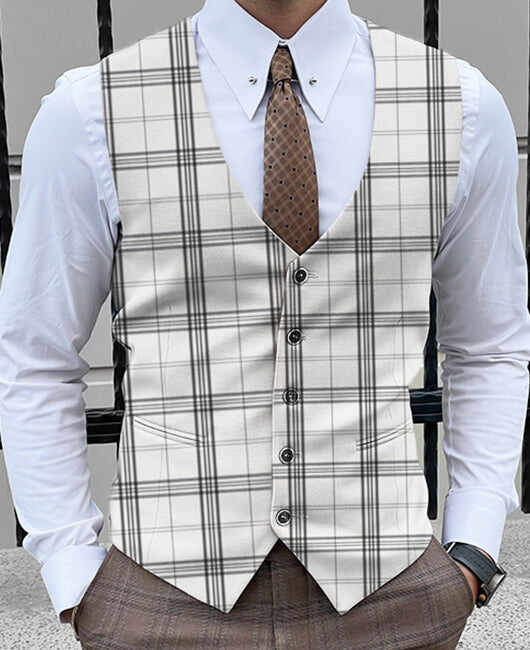 Elegant V Neck Plaid Print Single Breasted Blazer Vest