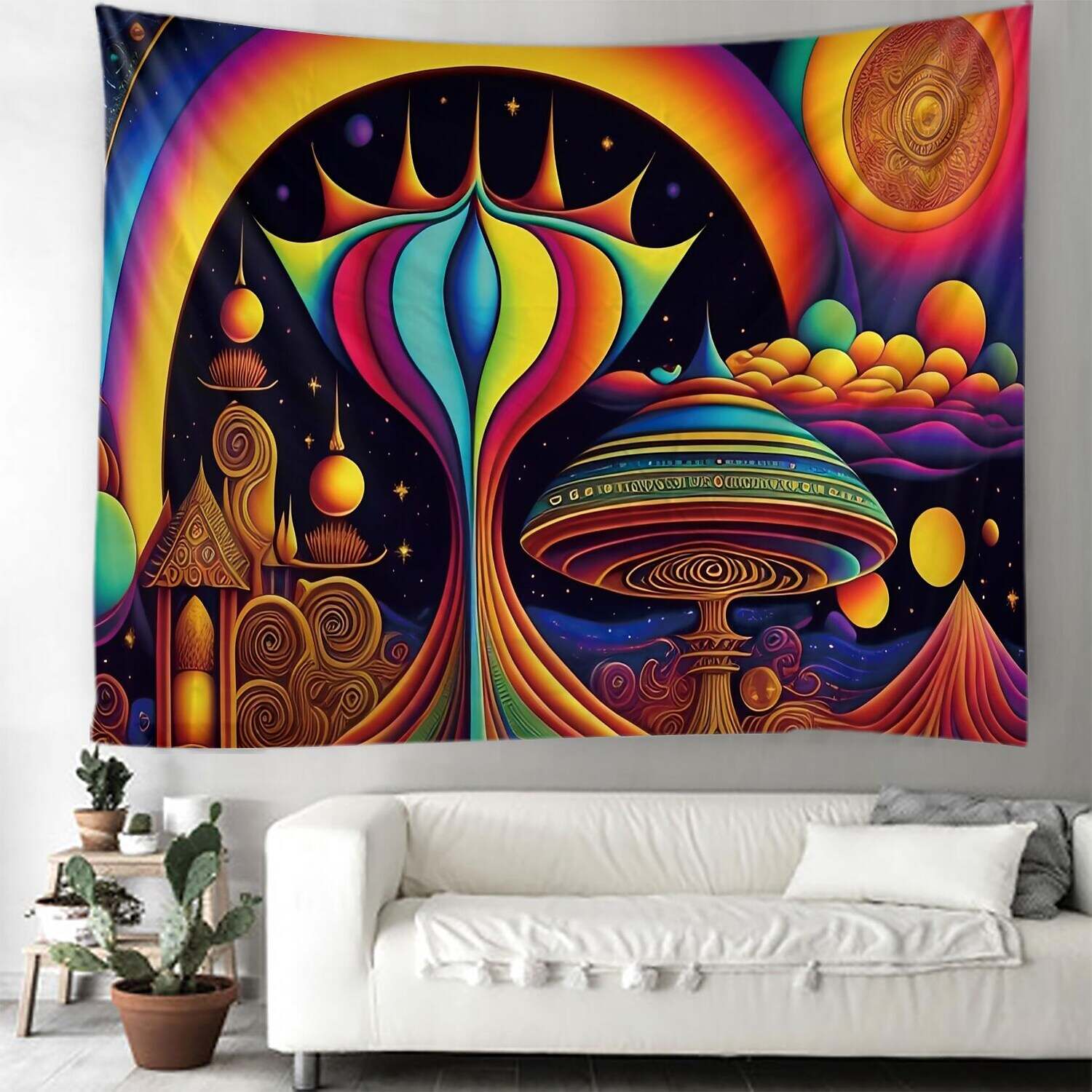 Trippy Colorful Mushroom Wall Tapestry Art Decor