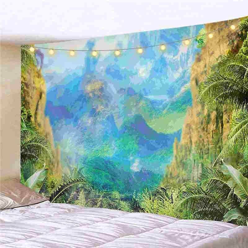 Landscape LED Lights Wall Tapestry Art Decor Forest Tree Print