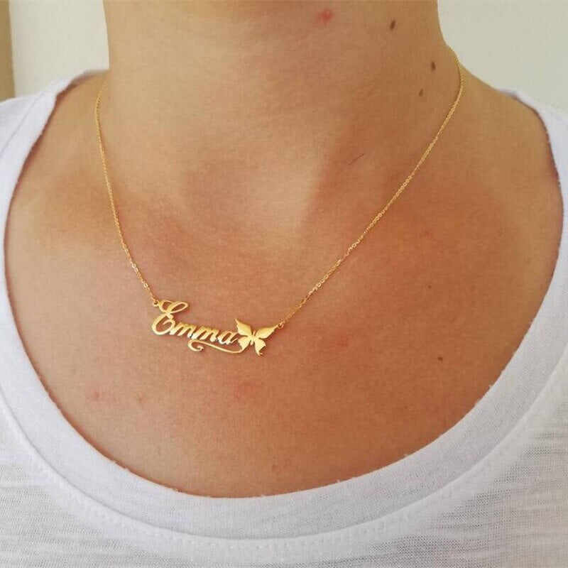 Personalized Butterfly Name Necklaces For Women Girl Favorite Jewelry Custom Ribbon Nameplate Choker Necklace Best Friends Gifts