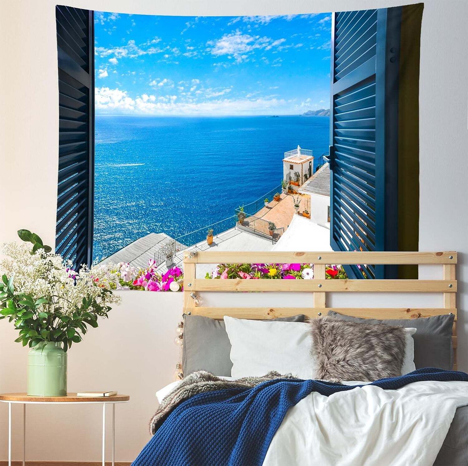 Sea View Window Wall Tapestry Art Decor Photograph Backdrop