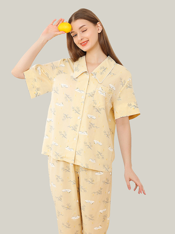 Simple Regular Fit Cotton Others Regular Sleeve Pajama Set