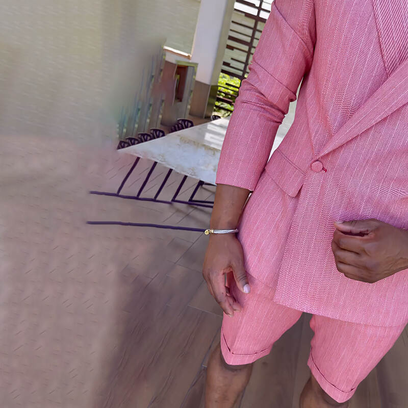 Fashion Pink Stripes Blazer And Shorts Two Piece Set