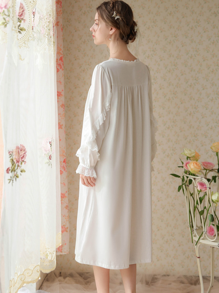 Vacation Cotton Lace V Neck Nightdress