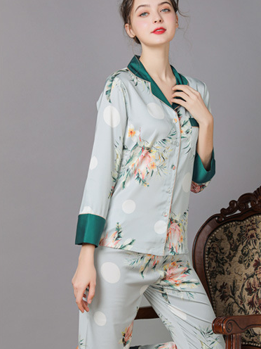 Floral V Neck Casual Regular Fit Long Sleeve Pajama Set