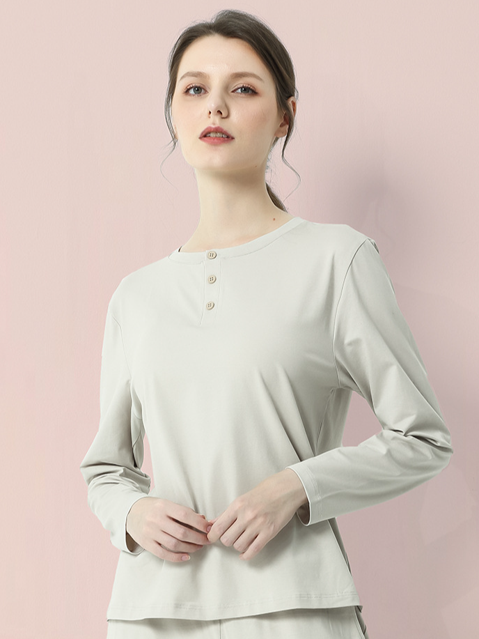 Simple Regular Fit Plain Long Sleeve Pajama Set