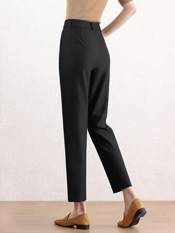 Women Pants & Capris | Solid Pocket Button Zip Tailored Pants For Women - EU24222