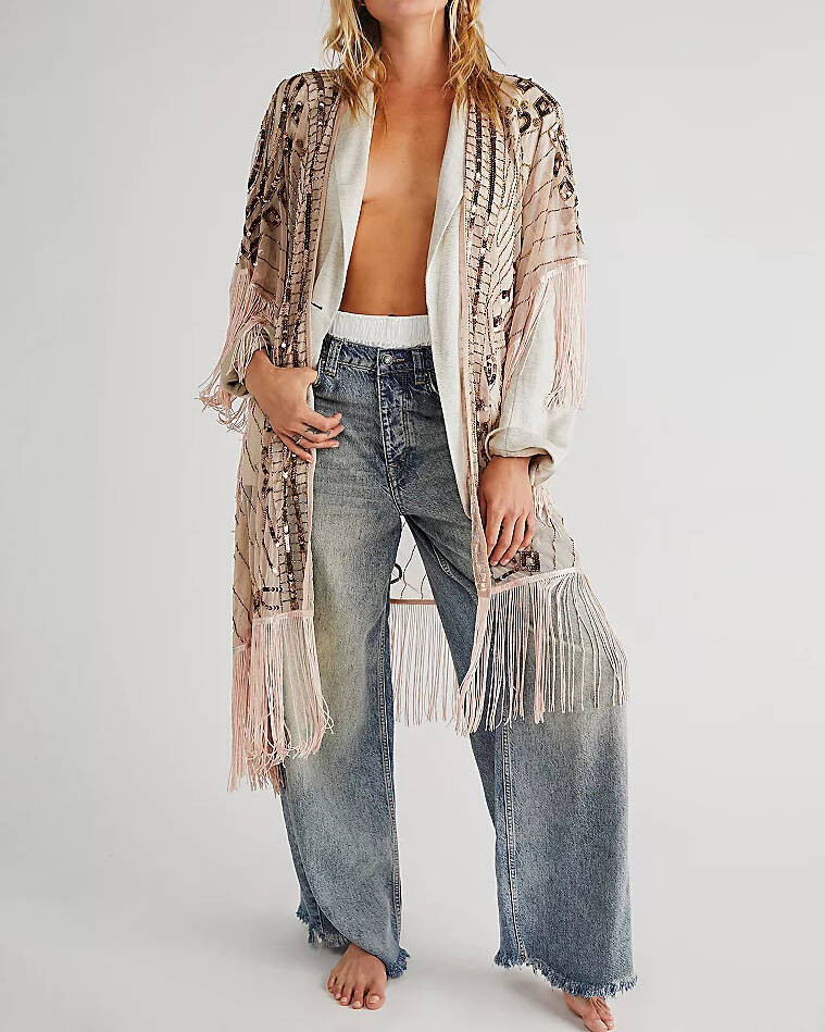 fringed irregular cardigan jacket