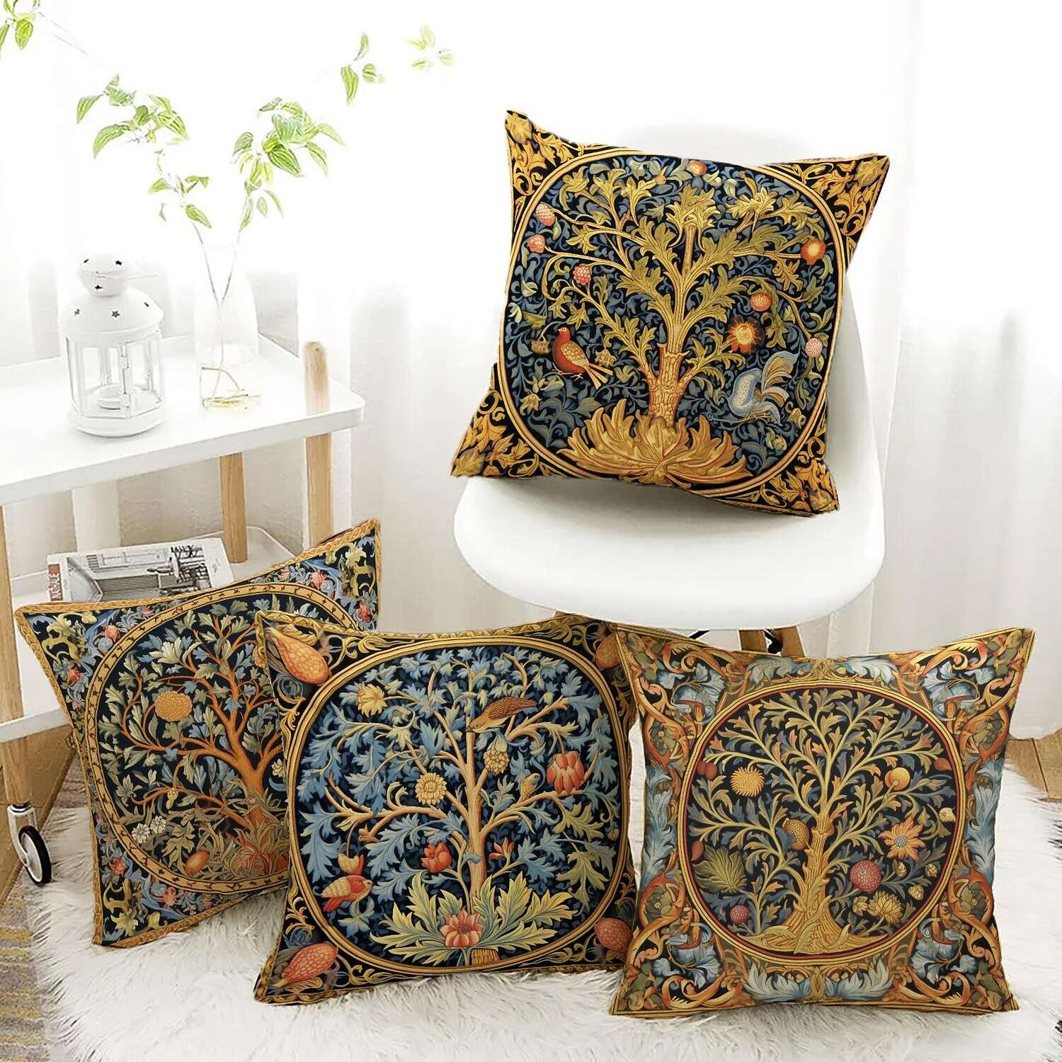 Tree of Life Double Side Pillow Cover 4PC Soft Decorative Square Cushion Case Pillowcase for Bedroom Livingroom Sofa Couch Chair